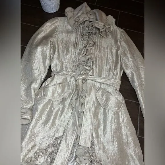 Samuel Dong shimmer champagne bubble ruffle hem coat/dress sz small - Picture 4 of 11